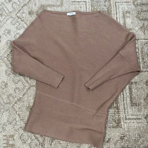 Reiss Lorna Off the Shoulder Sweater Top Camel Brown Sz S